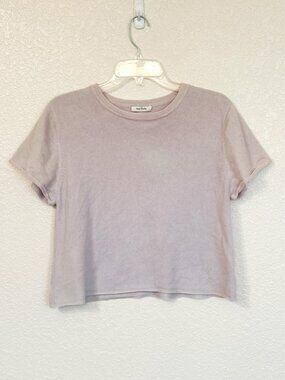 Ryan Roche Cropped Pure Cashmere Sweater Women’s Size XS Purple Short Sleeve